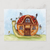 バックウォーター色のポストに家を絵を描持つカタツムリ ポストカード (正面)