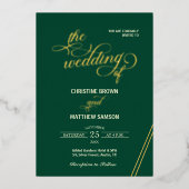 バックエレガントティール（緑がかった色）の書道の結婚詳細 箔招待状 (正面)