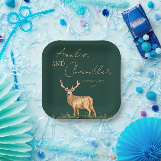 バックエレガントディアクリスマスファミリー名 ペーパープレート (パーティー)