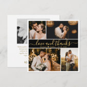 バックエレガント金ゴールドスクリプトフォトコラージュ結婚のTh サンキューカード (正面/裏面)