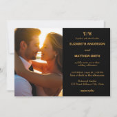 バックエレガント&金ゴールドシック写真ロマンチック結婚ズ 招待状 (正面)