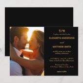 バックエレガント&金ゴールドシック写真ロマンチック結婚ズ 招待状 (正面/裏面)