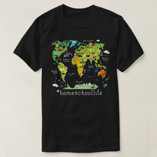 バックオスクールホームスクール世界地図地理学 Tシャツ (デザイン正面)