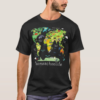 バックオスクールホームスクール世界地図地理学 Tシャツ