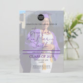 バックカスタムフォト付き紫色の卒業式 招待状 (スタンド正面)