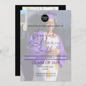 バックカスタムフォト付き紫色の卒業式 招待状 (正面/裏面)