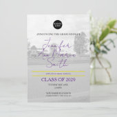 バックカスタムフォト付き紫色の卒業式 招待状 (スタンド正面)