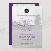 バックカスタムフォト付き紫色の卒業式 招待状 (正面/裏面)