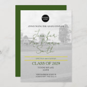 バックカスタムフォト付き緑の黄色の卒業 招待状 (正面/裏面)