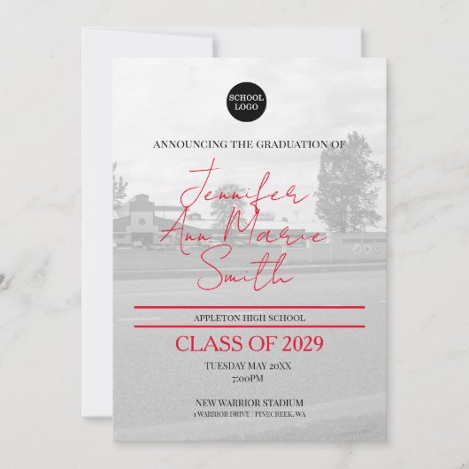 バックカスタムフォト付き金ゴールドブラック卒業 招待状 (正面)