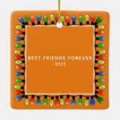 バックカスタム文字パーティーライトオレンジ付きフォト セラミックオーナメント (裏面)