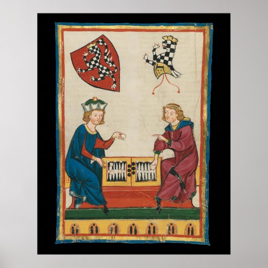 バックギャモンゲーム14世紀中世アート ポスター (正面)