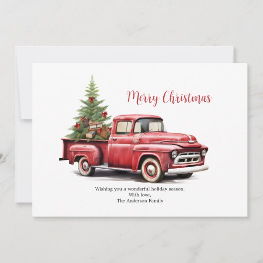バッククリスマスカードにツリー付きレッドピックアップトラック シーズンカード (正面)