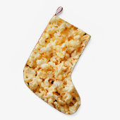 バックグラウンド全体においしいポップコーン。食べ物  スモールクリスマスストッキング (正面 (吊り時))