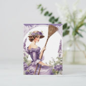 バックグランドのレディ、ヴィンテージパープルブルームクリップアート、 ポストカード (スタンド正面)