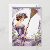 バックグランドのレディ、ヴィンテージパープルブルームクリップアート、 ポストカード (正面/裏面)
