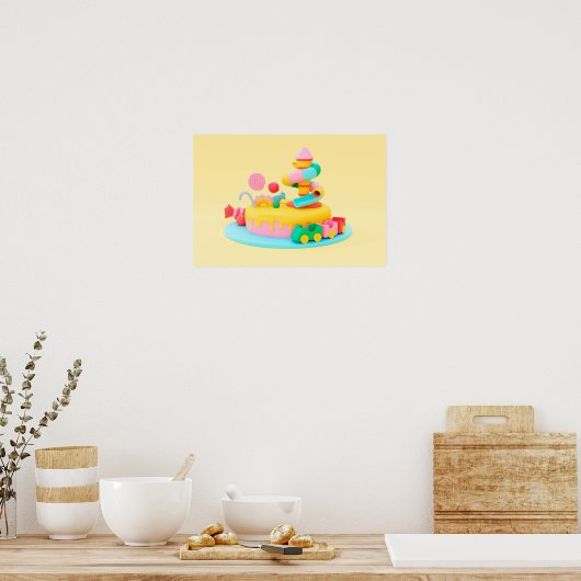 バックグランドレインボーハッピーバースデー ポスター (キッチン)