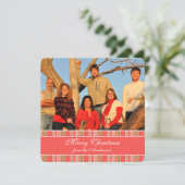 バックコーラルのニュースレターストライプクリスマスカード 招待状 (スタンド正面)