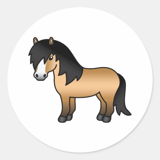 バックスキンシェットランドポニーキュートカートカートゥーンイラストレーション ラウンドシール (正面)