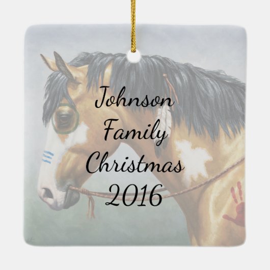 バックスキンピント先住民アメリカンウォーホース セラミックオーナメント (裏面)