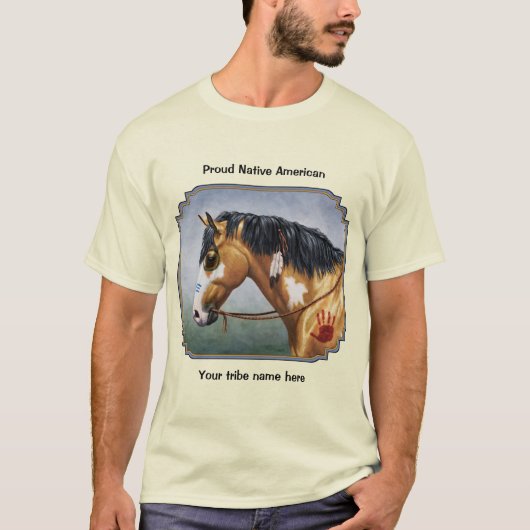 バックスキンピント先住民アメリカンウォーホース Tシャツ (正面)