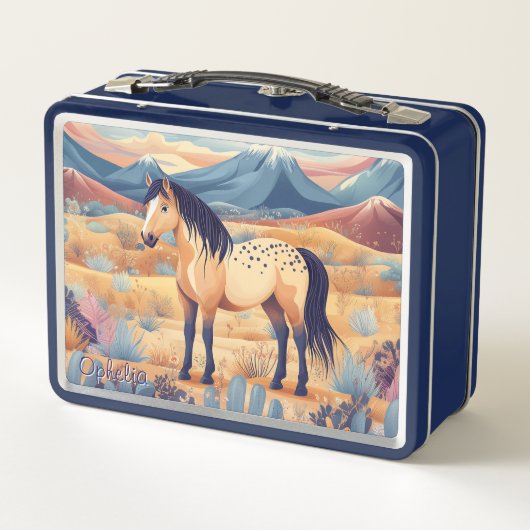 バックスキンホースガールズカラフルデザートサボツおもしろい メタルランチボックス (裏面)