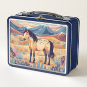 バックスキンホースガールズカラフルデザートサボツおもしろい メタルランチボックス (正面)
