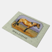 バックスキンホースマスタリオンセージグリーン ドアマット (アングル)