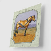 バックスキンホースマスタングスタリオンセージグリーン スクエア壁時計 (傾斜)