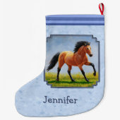 バックスキンランニングホースのライトブルー ラージクリスマスストッキング (裏面)