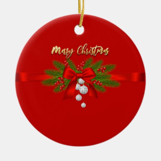 バックスパーソナライズされたクリスマスボウとガーランド セラミックオーナメント (正面)