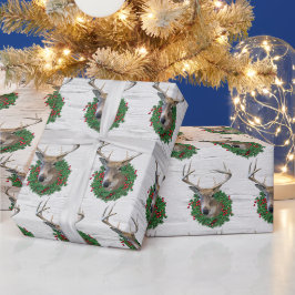 バックディアインクリスマスリースオン樺の木 ラッピングペーパー
