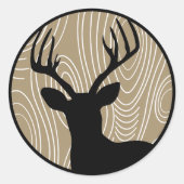 バックディアブラックシルエット – 任意の色の木目 ラウンドシール (正面)