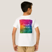 バックデザイン追加フォト文字キッズボーイズホワイト Tシャツ (裏面フル)