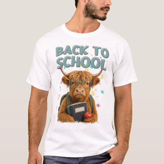 バックトゥスクールのハイランドカウの学生Tシャツ Tシャツ (正面)