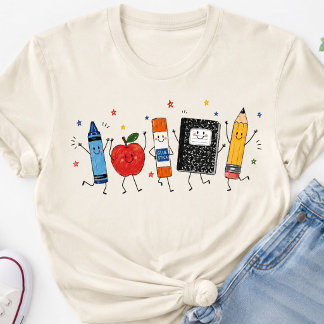 バックトゥスクール先生Tシャツ かわいい学校のノート トライブレンドTシャツ