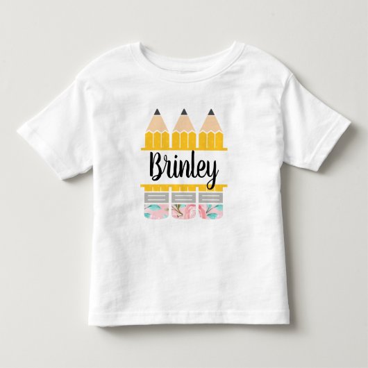 バックトゥスクール鉛筆シャツ、女の子用 トドラーTシャツ (正面)
