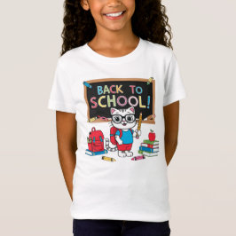 バックトゥスクール かわいい猫 Tシャツ - 楽しい子供向けデザイン