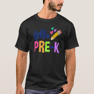 バックトゥスクール こんにちは Pre k 先生 生徒 児童 Tシャツ