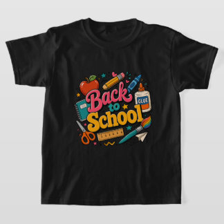 バックトゥスクール カートゥーン文房具 Tシャツ
