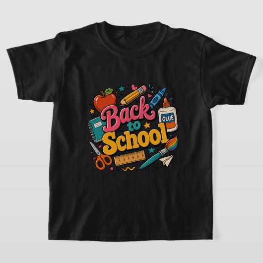 バックトゥスクール カートゥーン文房具 Tシャツ (レイダウン)