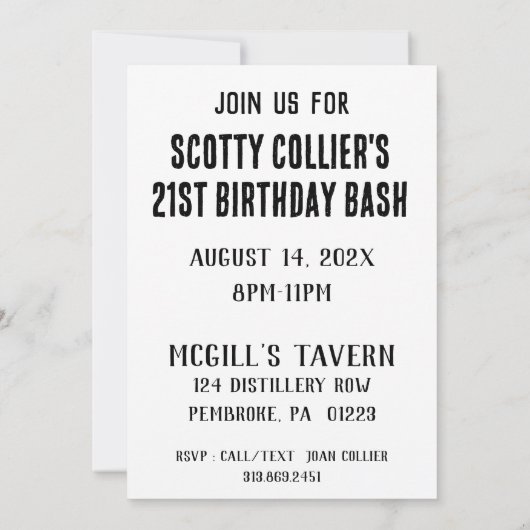 バックバーのアーティスティックウォーターカラーパーティ 招待状 (裏面)