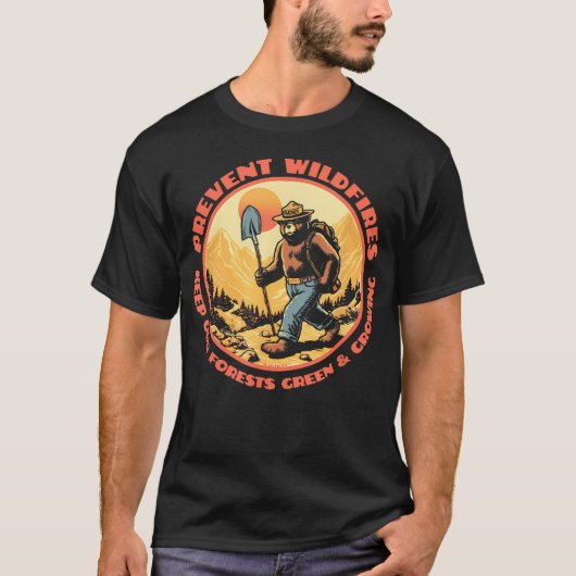 バックパッカースモーキーべア森林を緑に保とう Tシャツ (正面)