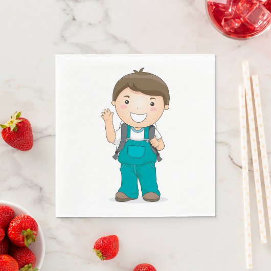 バックパックで微笑む少年 スタンダードランチョンナプキン