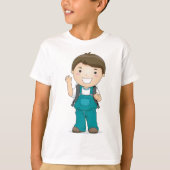 バックパックで微笑む少年 Tシャツ (正面)