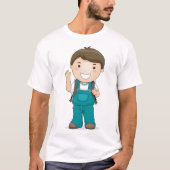 バックパックで微笑む少年 Tシャツ (正面)