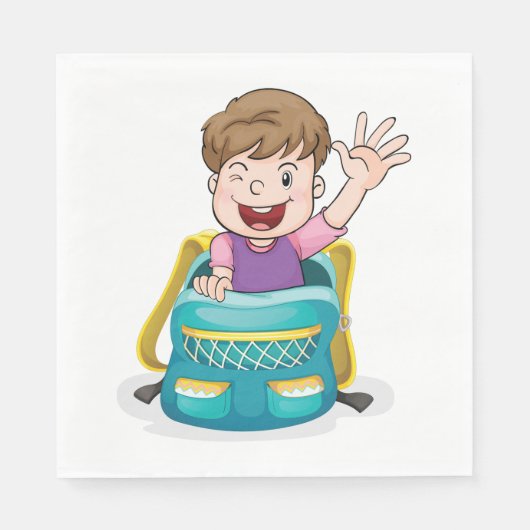 バックパックで男の子なびくおもしろいスクールキッド スタンダードランチョンナプキン (正面)