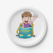 バックパックで男の子なびくおもしろいスクールキッド ペーパープレート (正面)