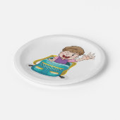 バックパックで男の子なびくおもしろいスクールキッド ペーパープレート (アングル)