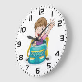 バックパックで男の子なびくおもしろいスクールキッド ラージ壁時計 (傾斜)